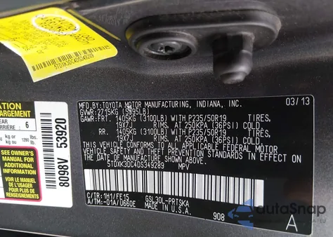 2013 Toyota Sienna Se 8 Passenger z USA, uszkodzony, nr VIN 5TDXK3DC4DS349289